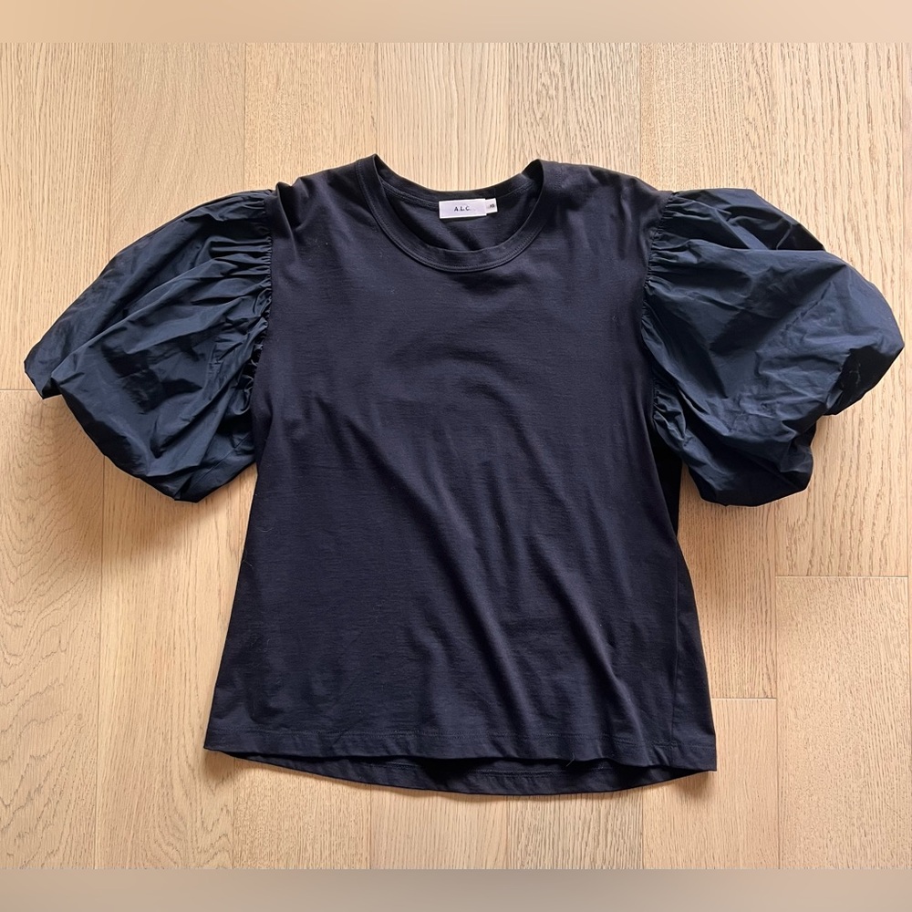ALC Black Cotton T-shirt with puff sleeves